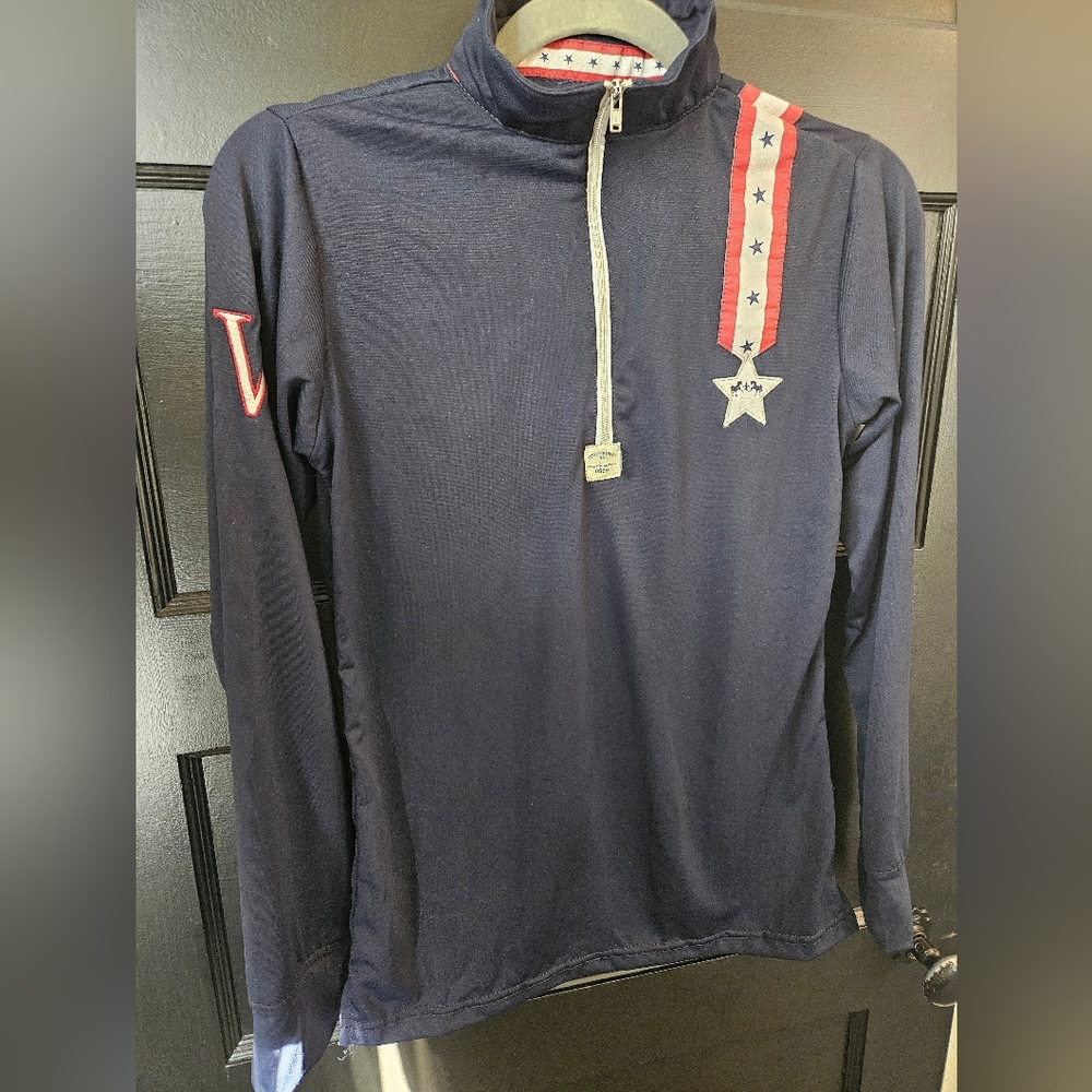 Equine Couture Womens Equestrian Long-Sleeve Quarter Zip Americana Top. Size XS.